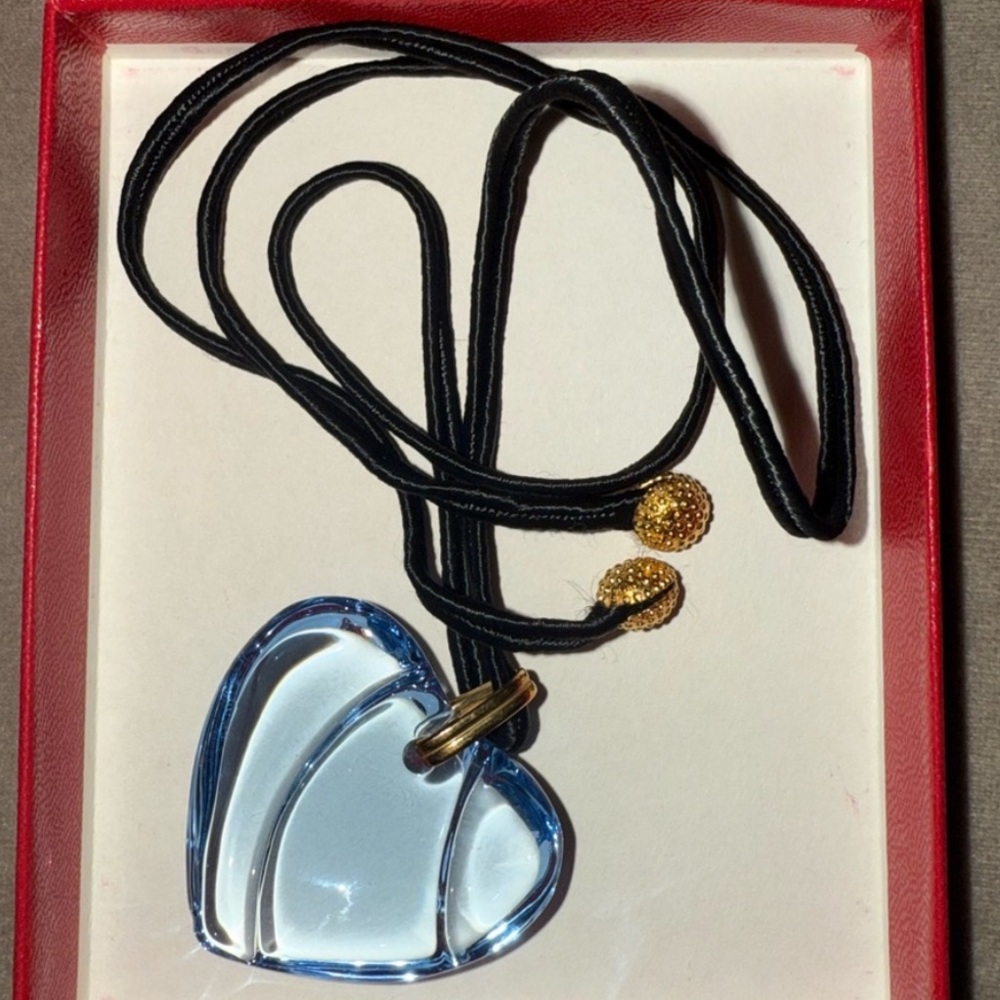 Baccarat Sky Blue Crystal Heart Pendant with 18k Gold